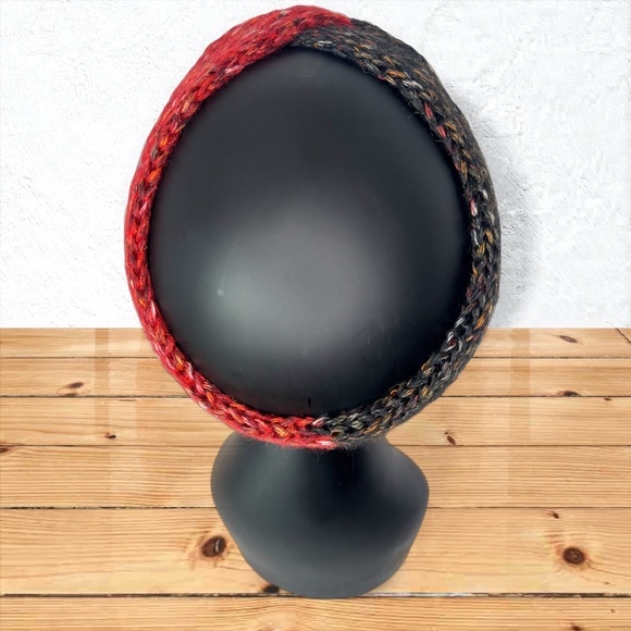 Handmade Cotton Alpaca Tweed Knit Twist Ear Warmers  Charcoal & Strawberry Red - Picture 6 of 10